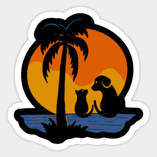 sunset with dog and cat -cat shirt-dog shirt Sticker